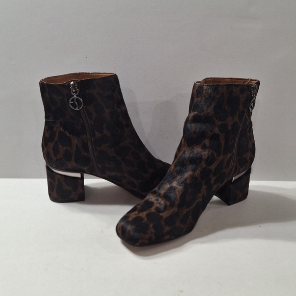 Franco Sarto Leather Calf Hair Black Brown Marquee Leopard Animal Print Boot 8.5 - Picture 6 of 13